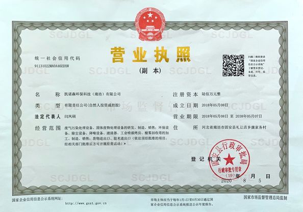 China Kainuosen Environmental Technoiogy (Langfang) Co.,Ltd. certificaten
